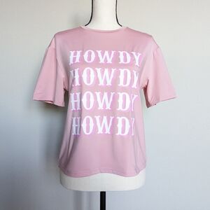 Pink and white western Howdy short sleeve tshirt top size L
